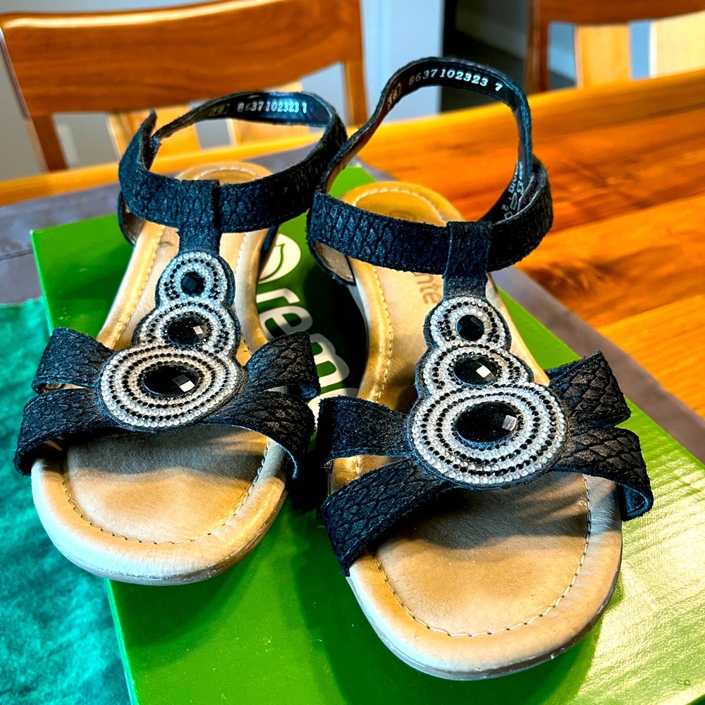 Remonte Black Sandals with Metallic Accents